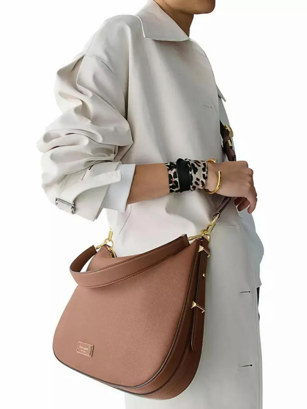 kate spade brown pebbled leather shoulder bag with gold-tone hardware